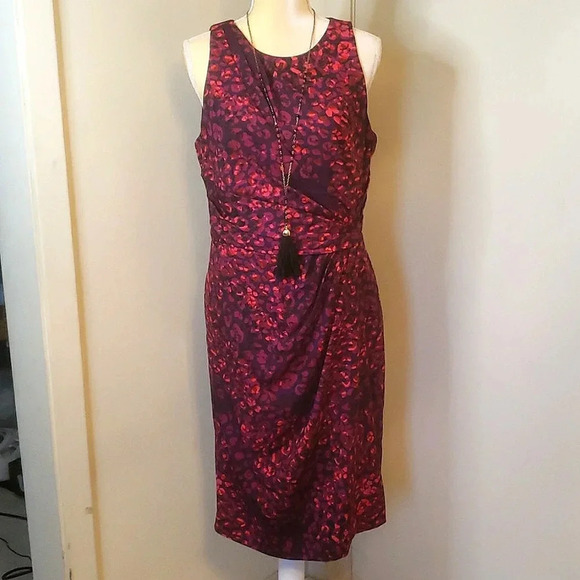 Badgley Mischka, Women Sleeveles Sheath Red/Pink Back Full Zip Dress, Sz 12 - Picture 1 of 12